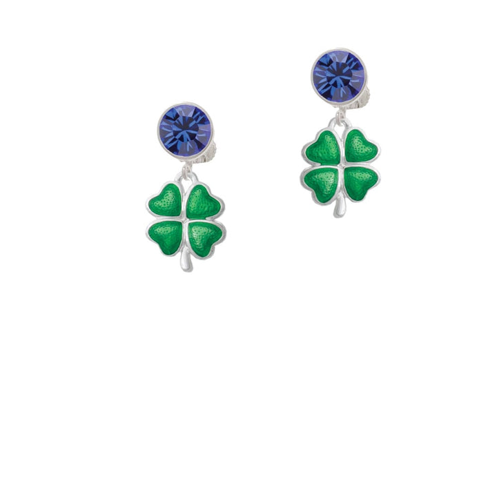 Translucent Green Lucky Four Leaf Clover Crystal Clip On Earrings Image 1