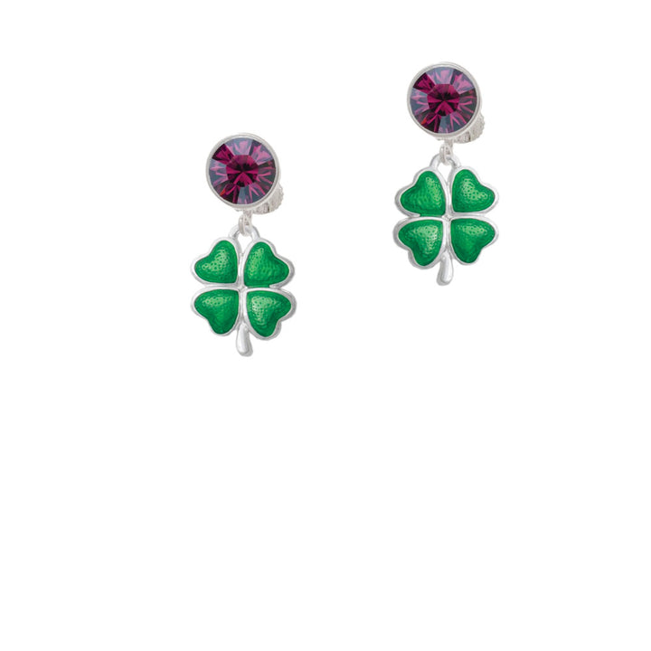 Translucent Green Lucky Four Leaf Clover Crystal Clip On Earrings Image 8