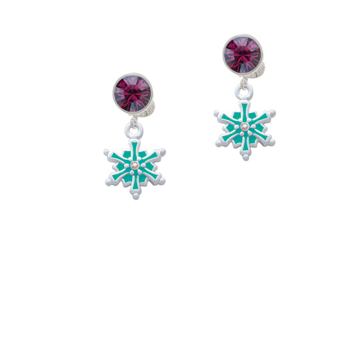 Teal Snowflake with Clear Crystal Crystal Clip On Earrings Image 8