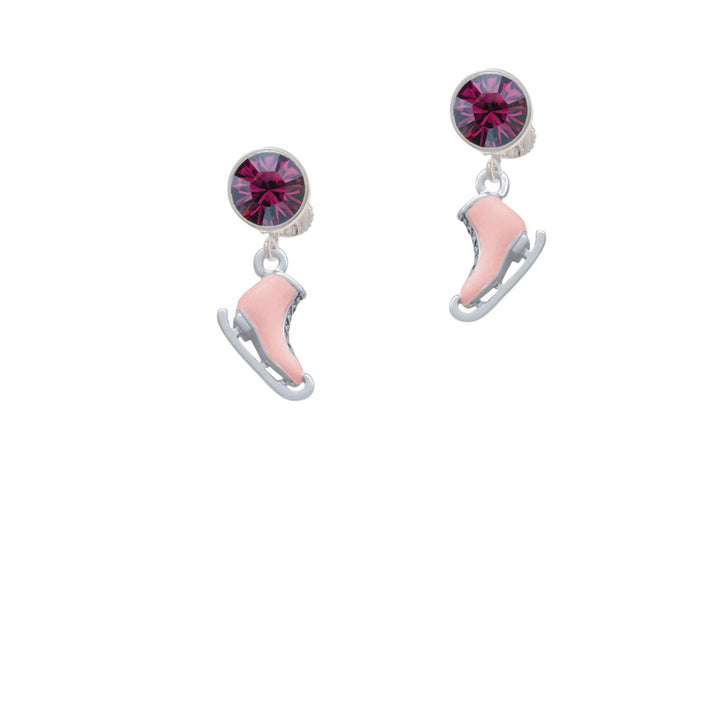 3-D Pink Ice Skate Crystal Clip On Earrings Image 8