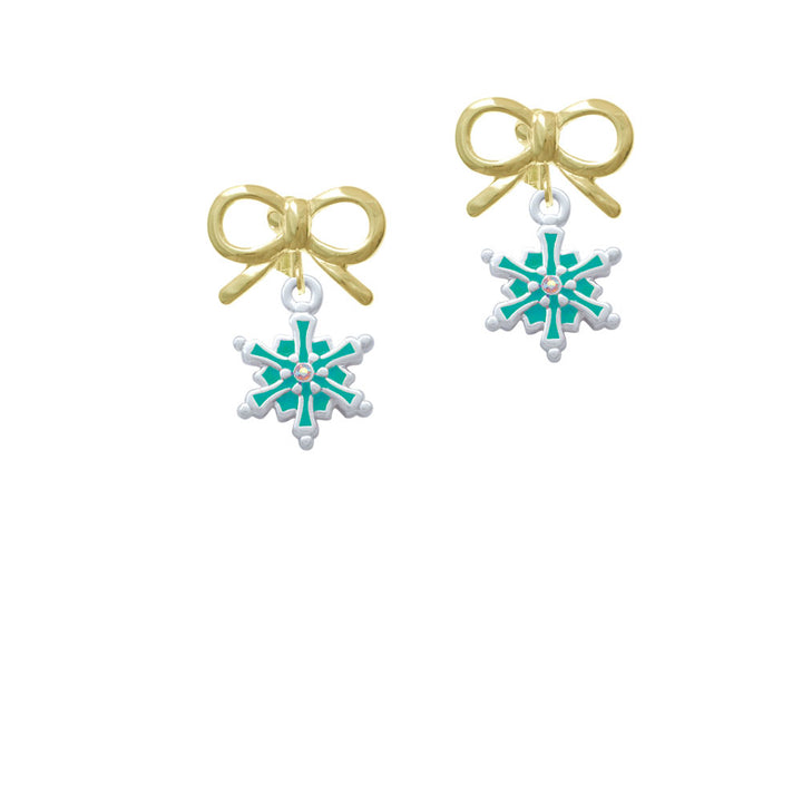 Teal Snowflake with Clear Crystal Crystal Clip On Earrings Image 10