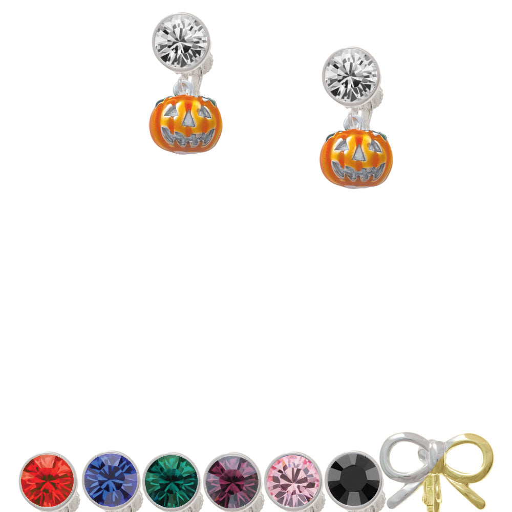 Small Orange Jack OLantern with Stem Crystal Clip On Earrings Image 1