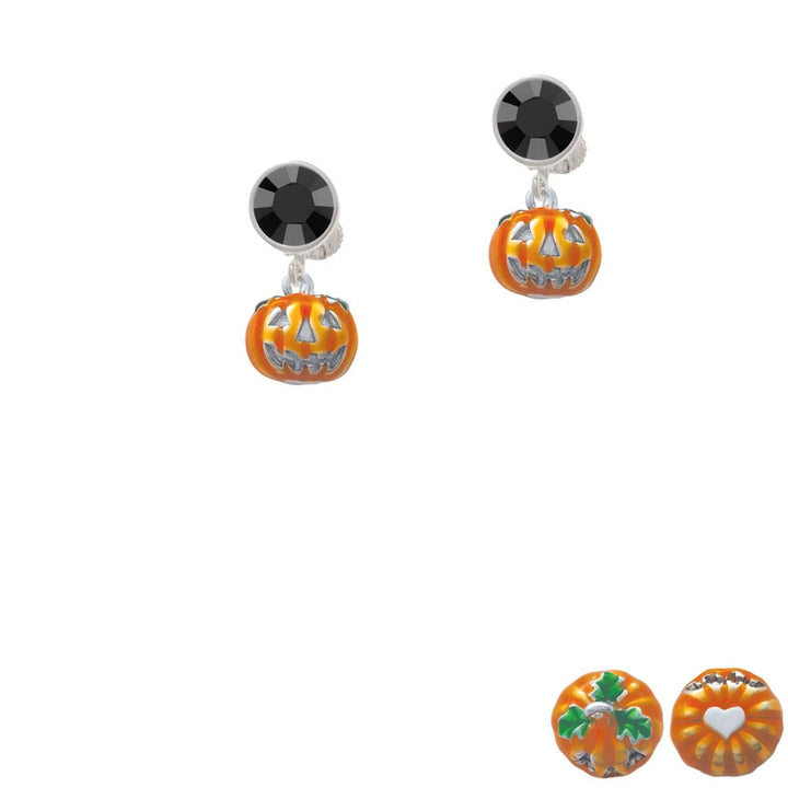 Small Orange Jack OLantern with Stem Crystal Clip On Earrings Image 3