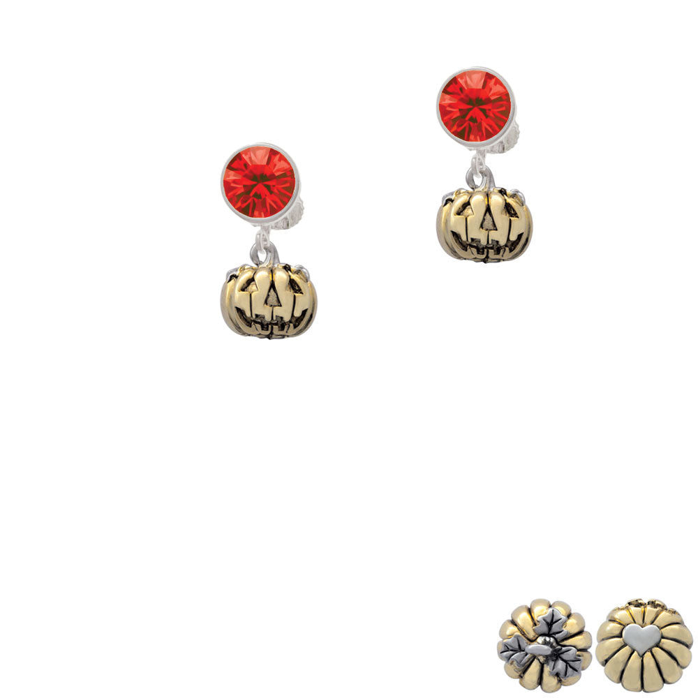 Small Gold Tone Jack OLantern with Stem Crystal Clip On Earrings Image 4