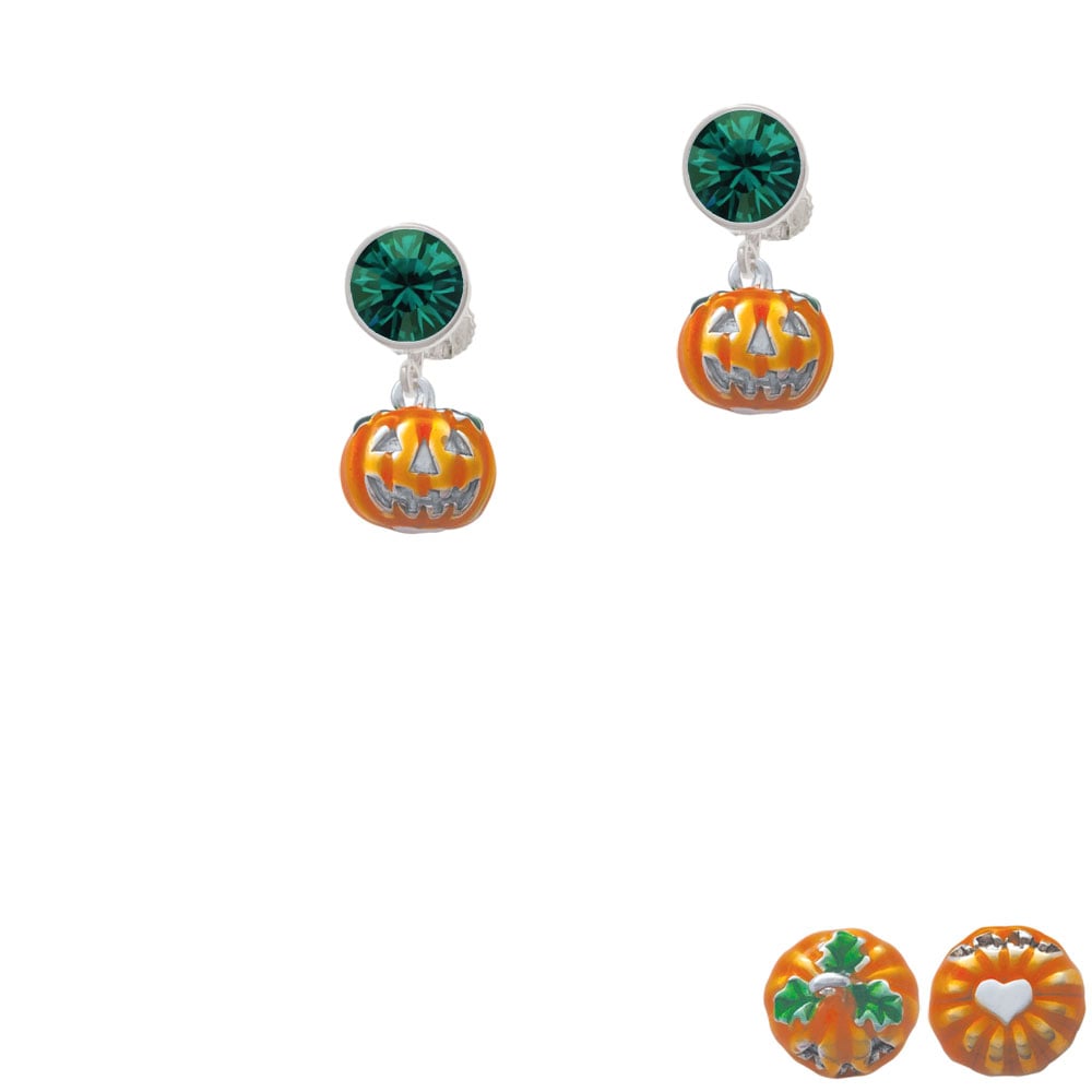 Small Orange Jack OLantern with Stem Crystal Clip On Earrings Image 6