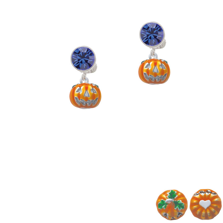 Small Orange Jack OLantern with Stem Crystal Clip On Earrings Image 7