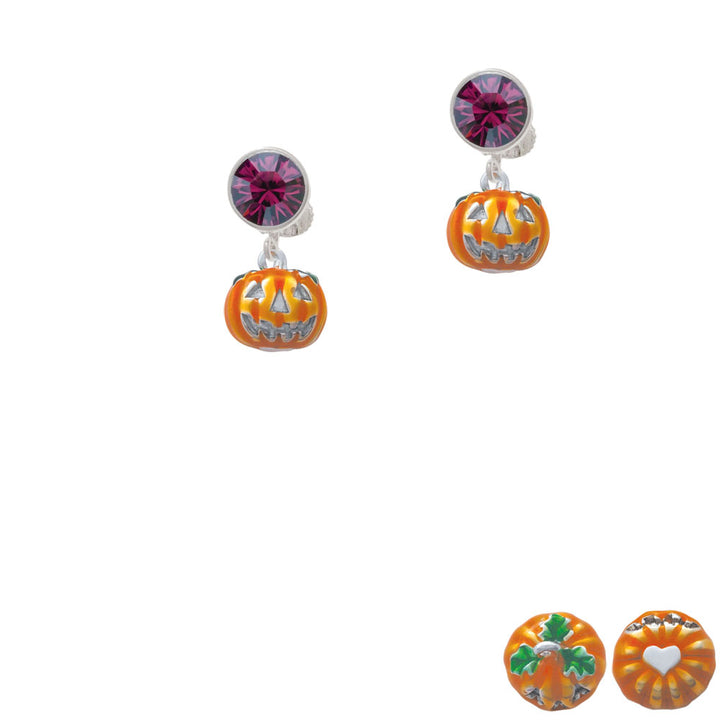 Small Orange Jack OLantern with Stem Crystal Clip On Earrings Image 8