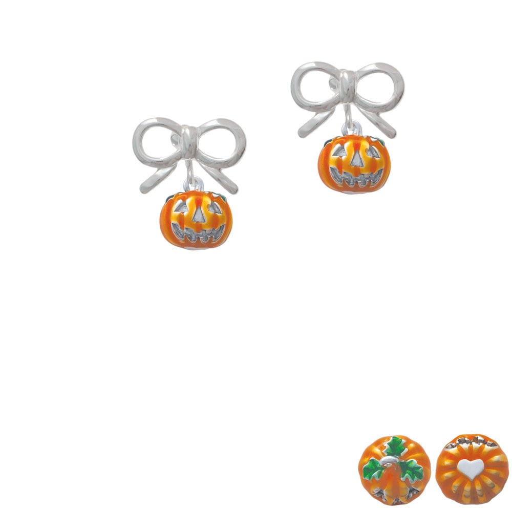 Small Orange Jack OLantern with Stem Crystal Clip On Earrings Image 9