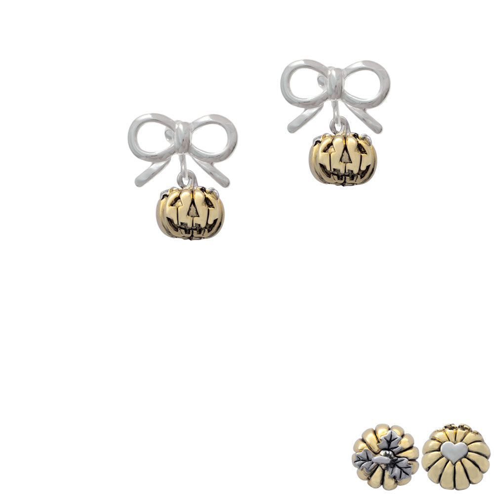 Small Gold Tone Jack OLantern with Stem Crystal Clip On Earrings Image 9