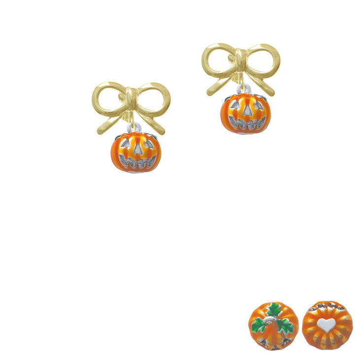 Small Orange Jack OLantern with Stem Crystal Clip On Earrings Image 10