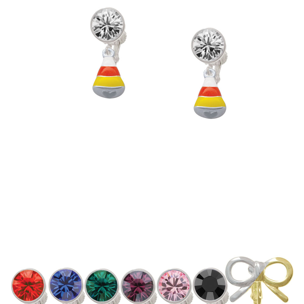 Small 3-D Enamel Candy Corn Crystal Clip On Earrings Image 1