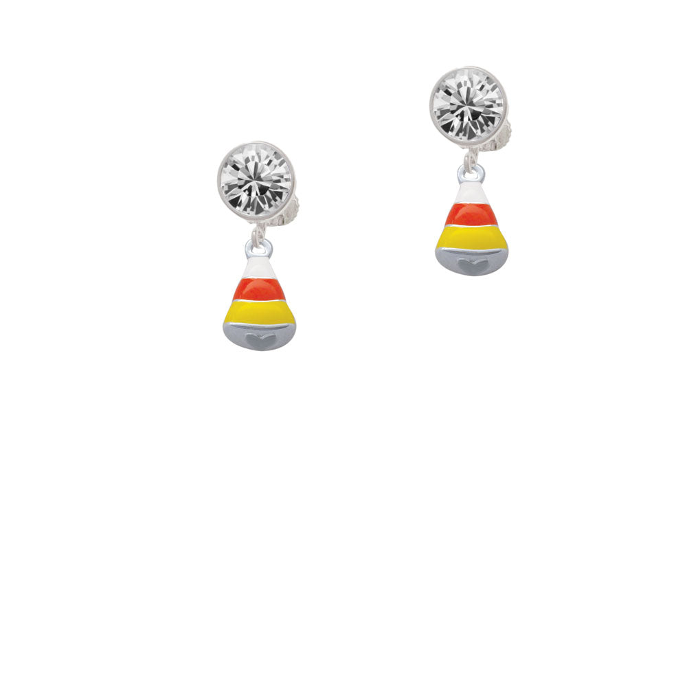 Small 3-D Enamel Candy Corn Crystal Clip On Earrings Image 2