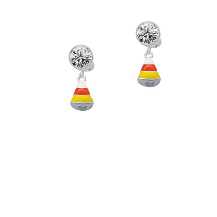 Small 3-D Enamel Candy Corn Crystal Clip On Earrings Image 1