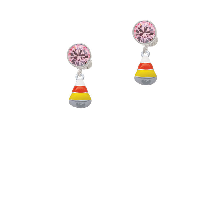 Small 3-D Enamel Candy Corn Crystal Clip On Earrings Image 4