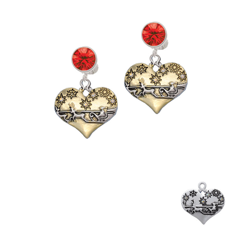 Large Flying Santa on Gold Tone Heart Crystal Clip On Earrings Image 4