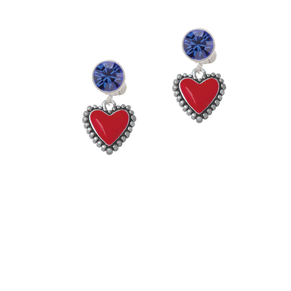 Red Heart with Beaded Border Crystal Clip On Earrings Image 7