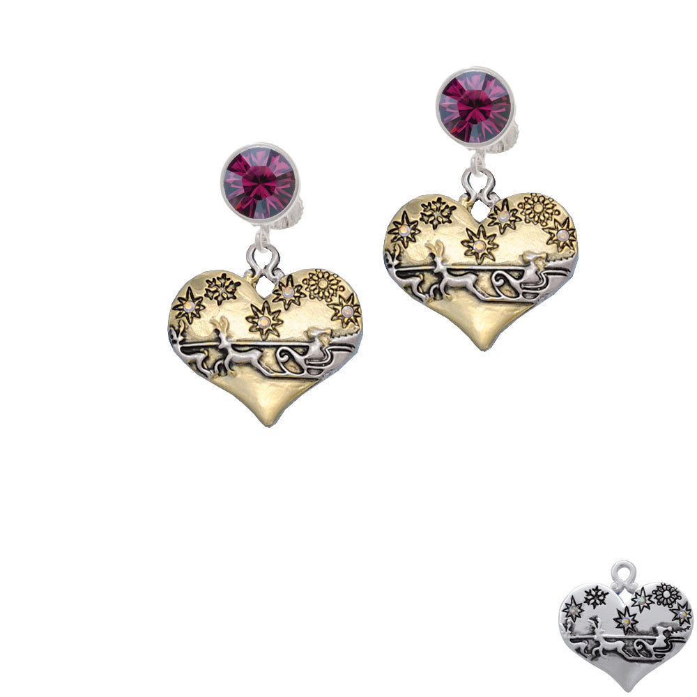 Large Flying Santa on Gold Tone Heart Crystal Clip On Earrings Image 8