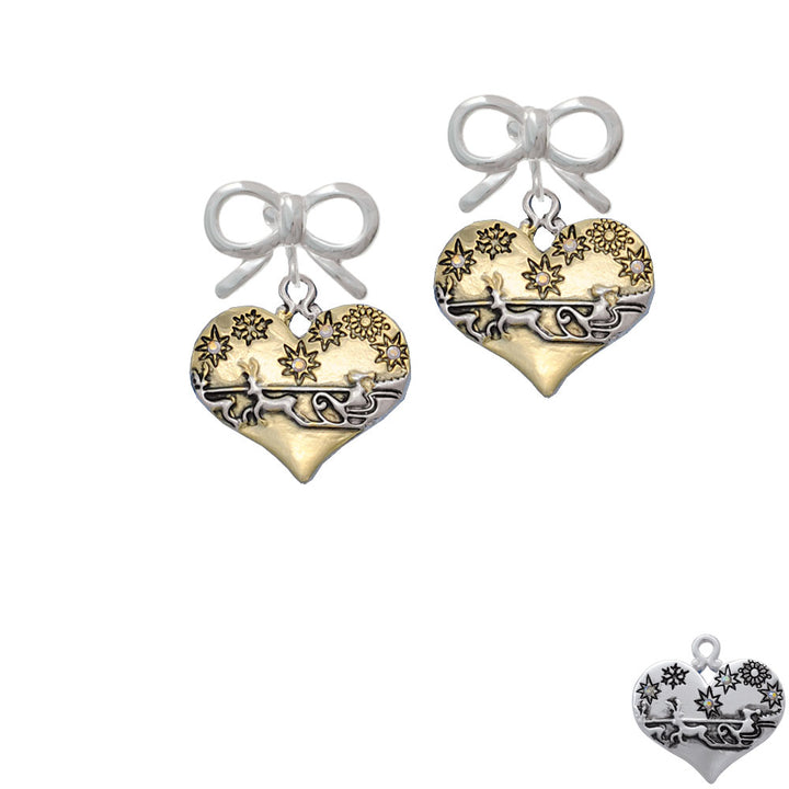 Large Flying Santa on Gold Tone Heart Crystal Clip On Earrings Image 9