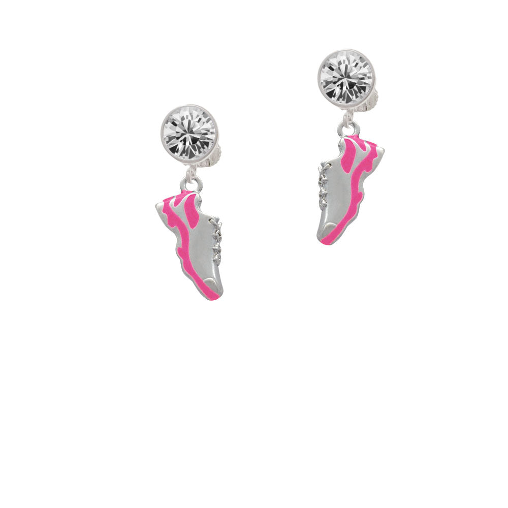 Hot Pink Running Shoe Crystal Clip On Earrings Image 2