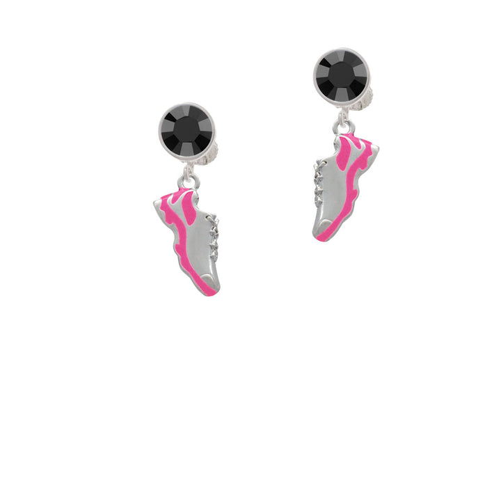 Hot Pink Running Shoe Crystal Clip On Earrings Image 3