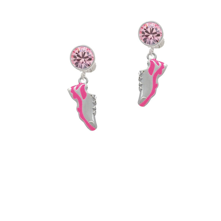 Hot Pink Running Shoe Crystal Clip On Earrings Image 1