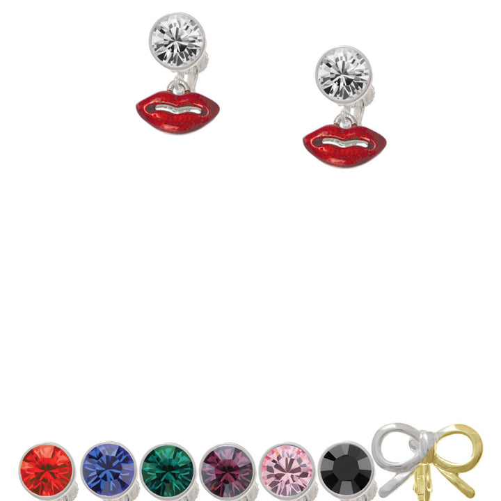 Small Translucent Red Lips Crystal Clip On Earrings Image 1