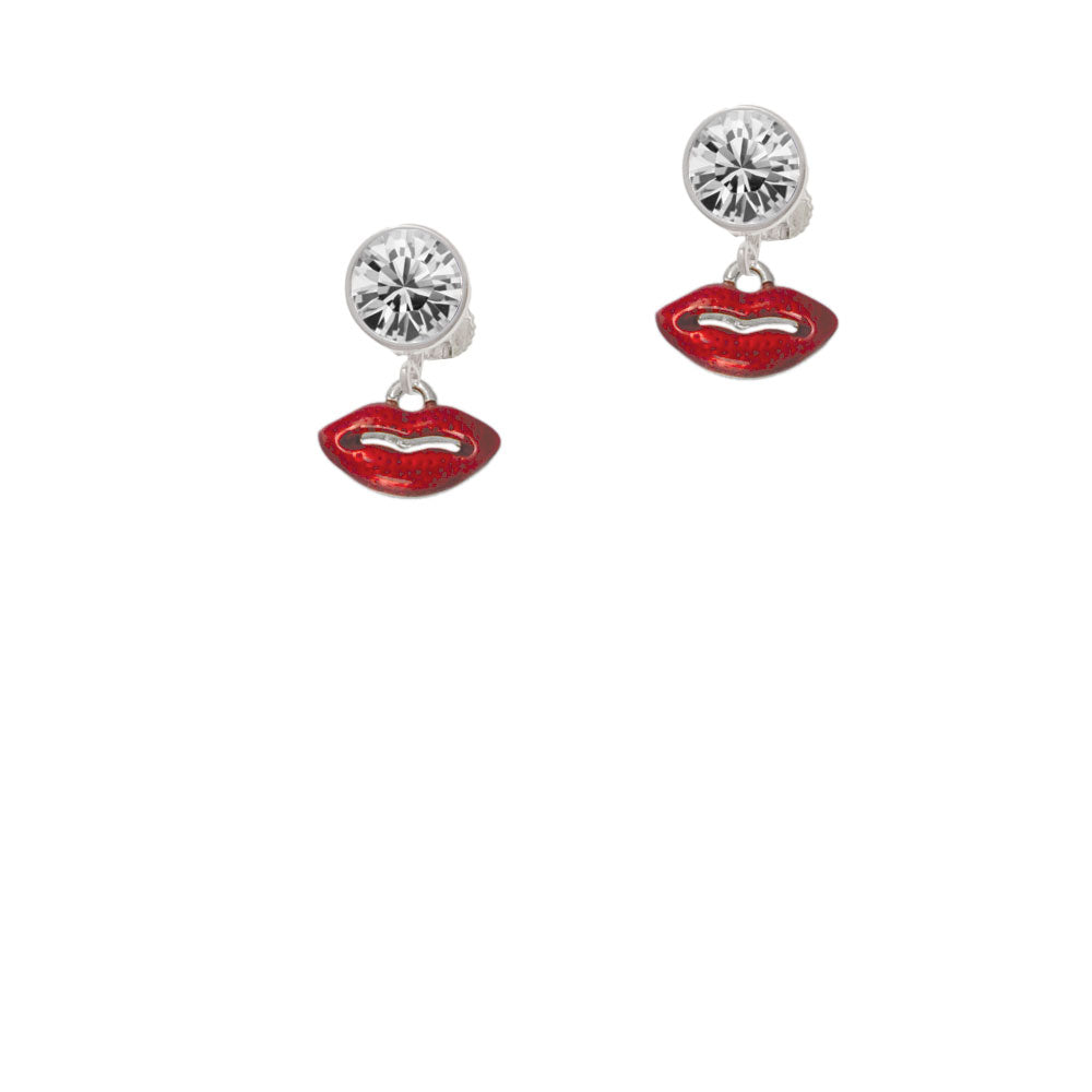 Small Translucent Red Lips Crystal Clip On Earrings Image 2