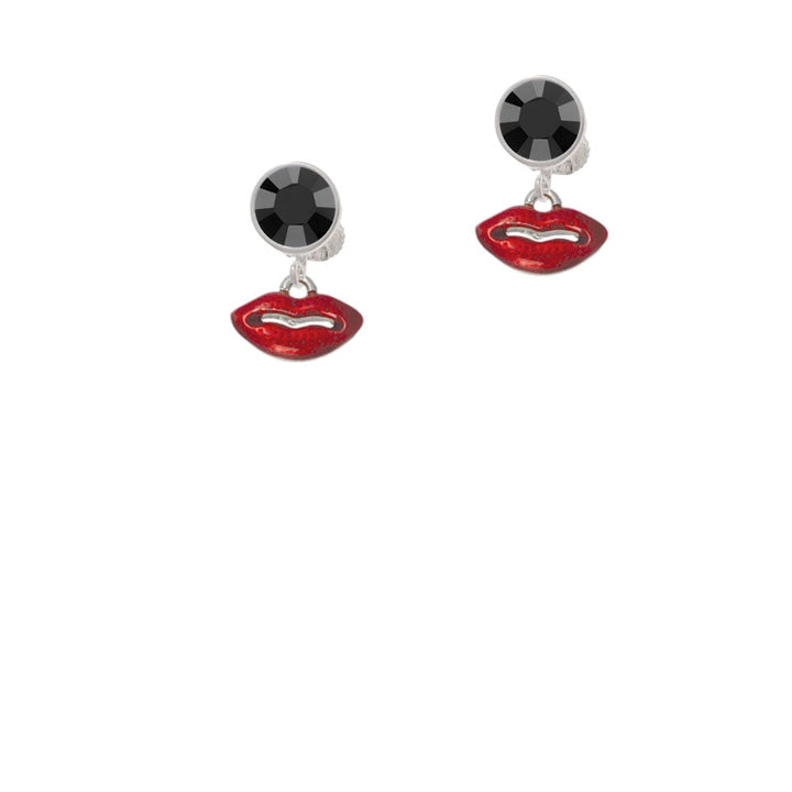 Small Translucent Red Lips Crystal Clip On Earrings Image 3