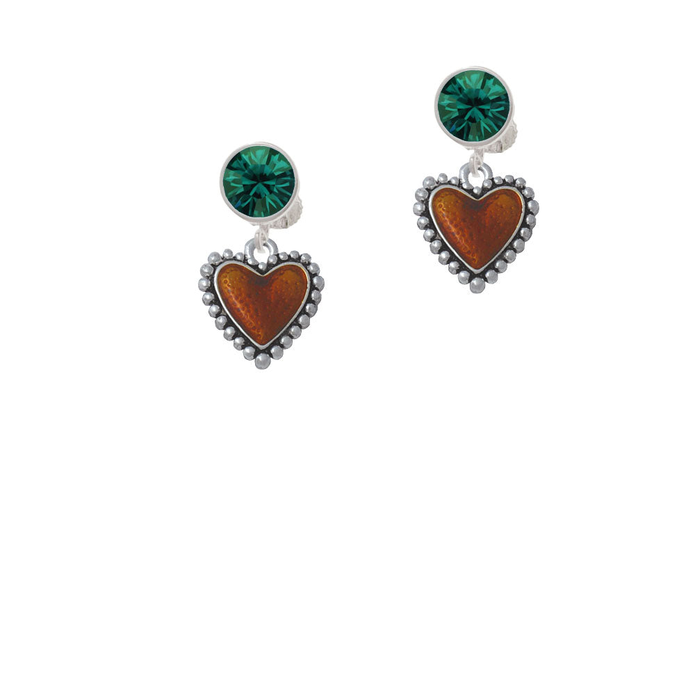 Translucent Brown Heart with Beaded Border Crystal Clip On Earrings Image 6