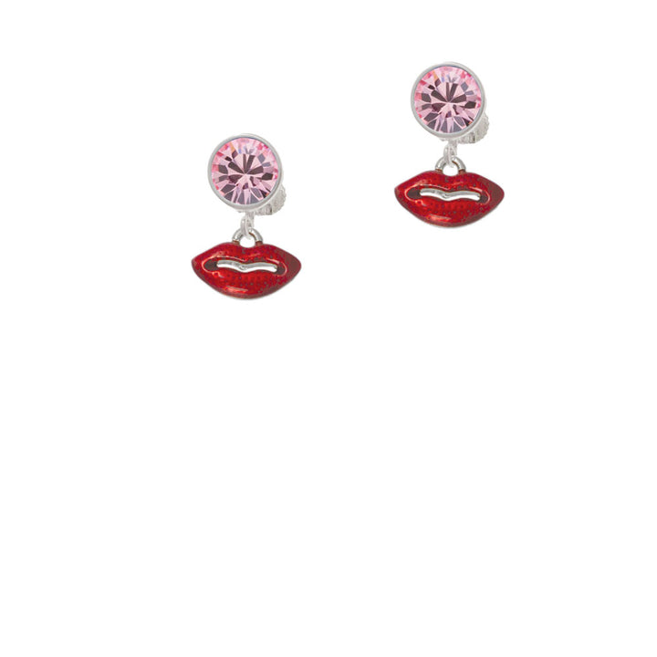 Small Translucent Red Lips Crystal Clip On Earrings Image 4