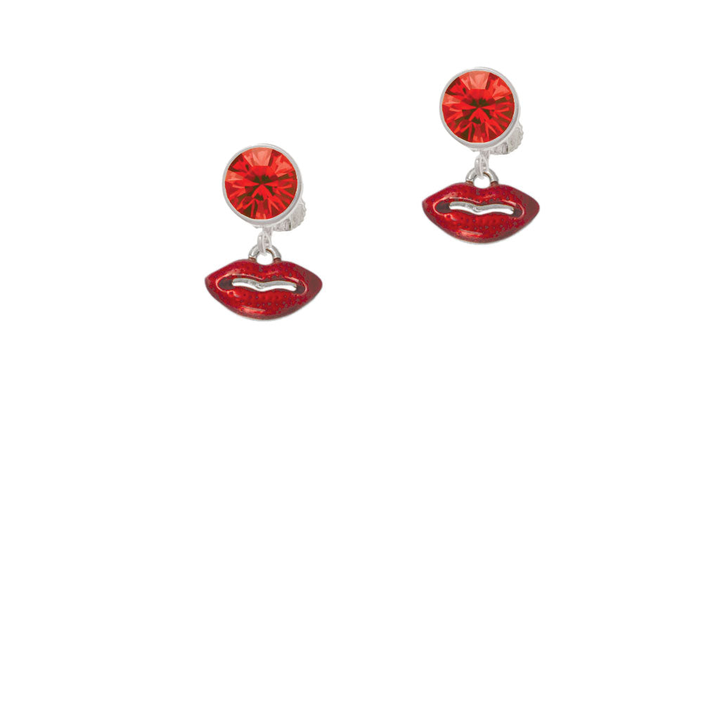 Small Translucent Red Lips Crystal Clip On Earrings Image 4