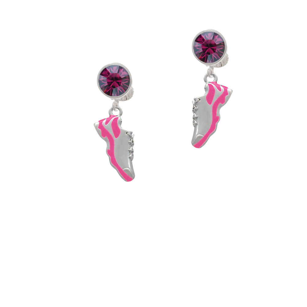 Hot Pink Running Shoe Crystal Clip On Earrings Image 8