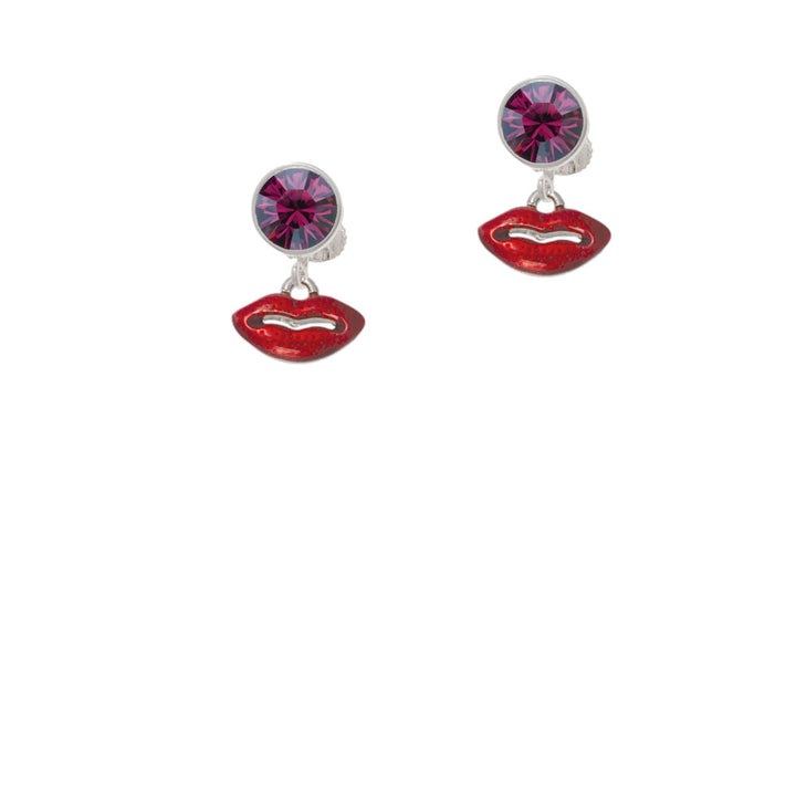 Small Translucent Red Lips Crystal Clip On Earrings Image 8