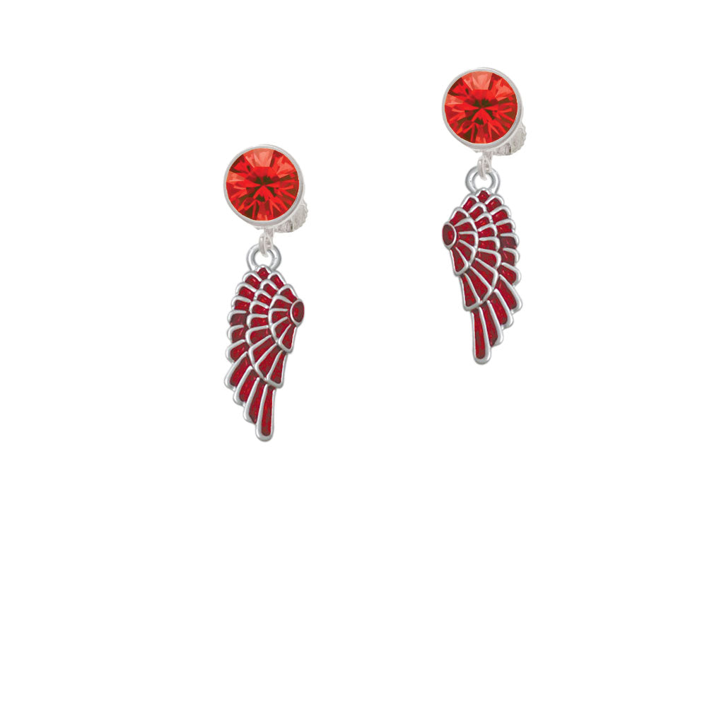 Medium Translucent Red Angel Wing Crystal Clip On Earrings Image 4