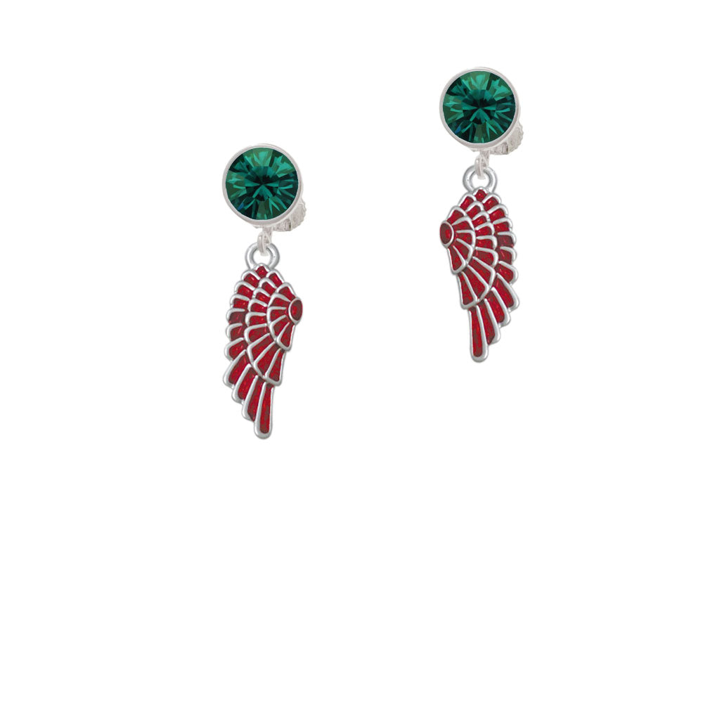 Medium Translucent Red Angel Wing Crystal Clip On Earrings Image 6