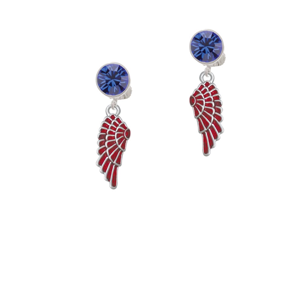 Medium Translucent Red Angel Wing Crystal Clip On Earrings Image 1