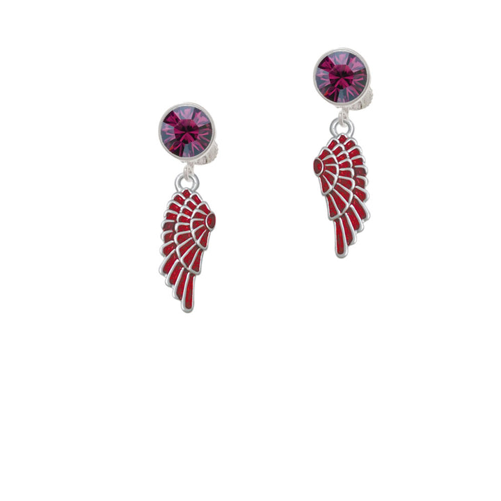 Medium Translucent Red Angel Wing Crystal Clip On Earrings Image 8