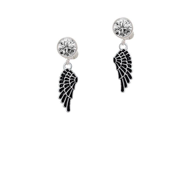 Medium Black Enamel Angel Wing Crystal Clip On Earrings Image 2