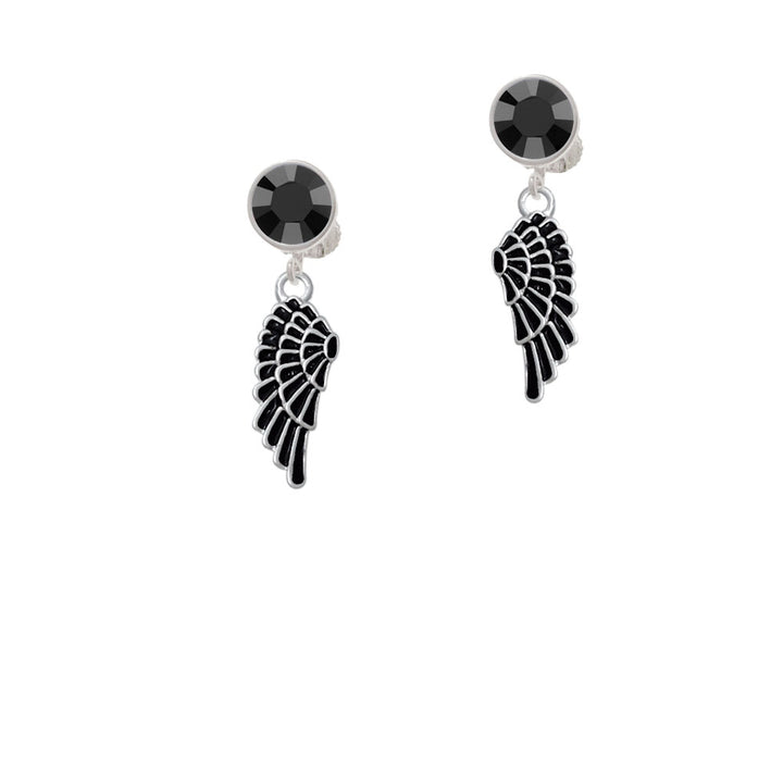 Medium Black Enamel Angel Wing Crystal Clip On Earrings Image 3