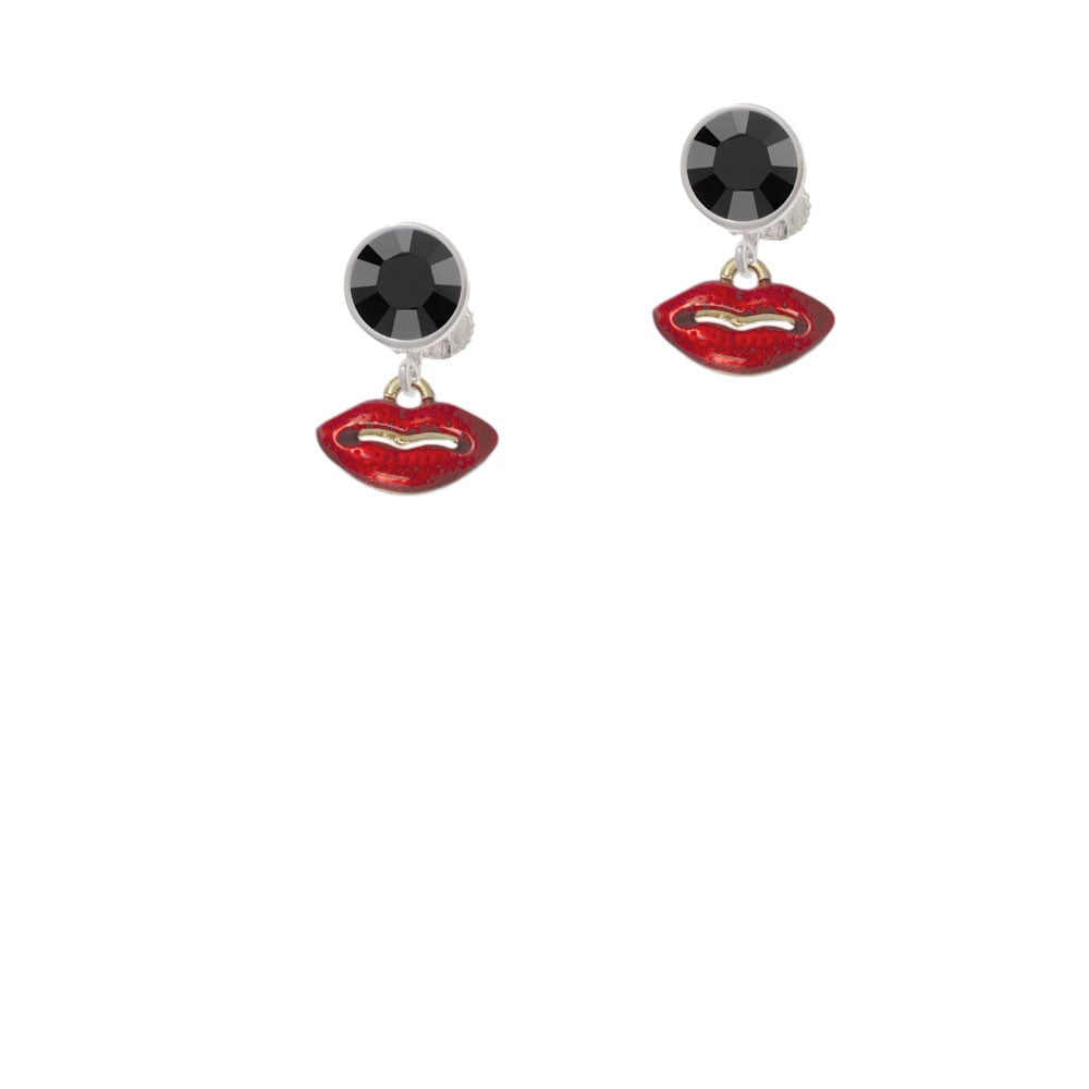 Small Gold Tone Translucent Red Lips Crystal Clip On Earrings Image 3