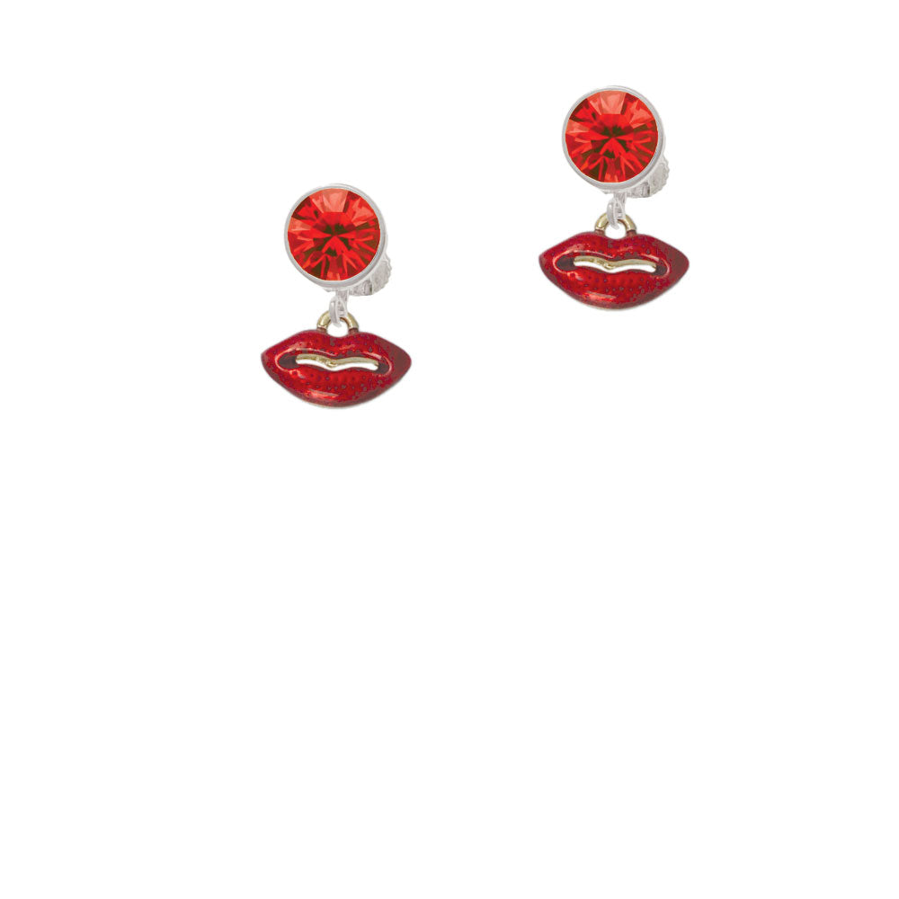 Small Gold Tone Translucent Red Lips Crystal Clip On Earrings Image 4