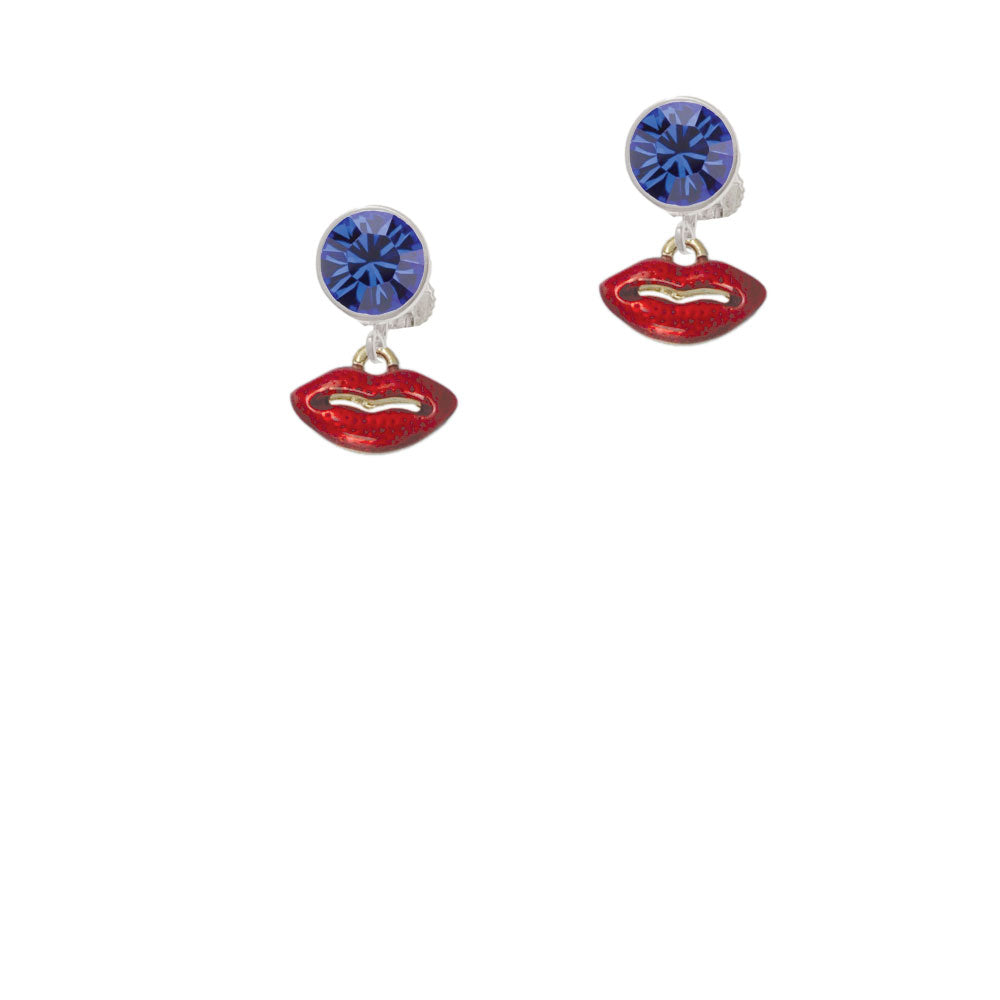 Small Gold Tone Translucent Red Lips Crystal Clip On Earrings Image 7