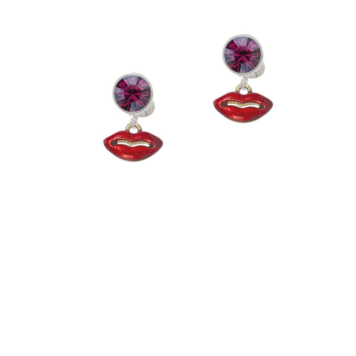 Small Gold Tone Translucent Red Lips Crystal Clip On Earrings Image 8