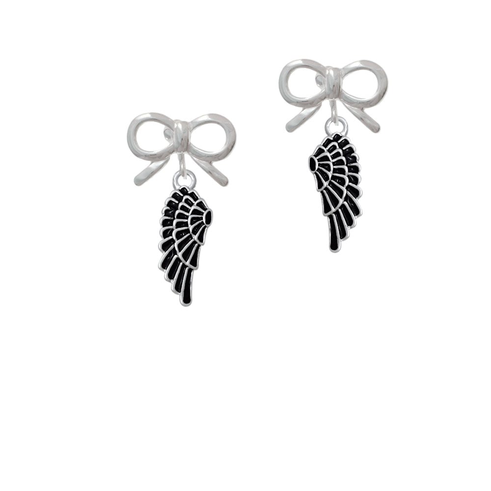 Medium Black Enamel Angel Wing Crystal Clip On Earrings Image 9