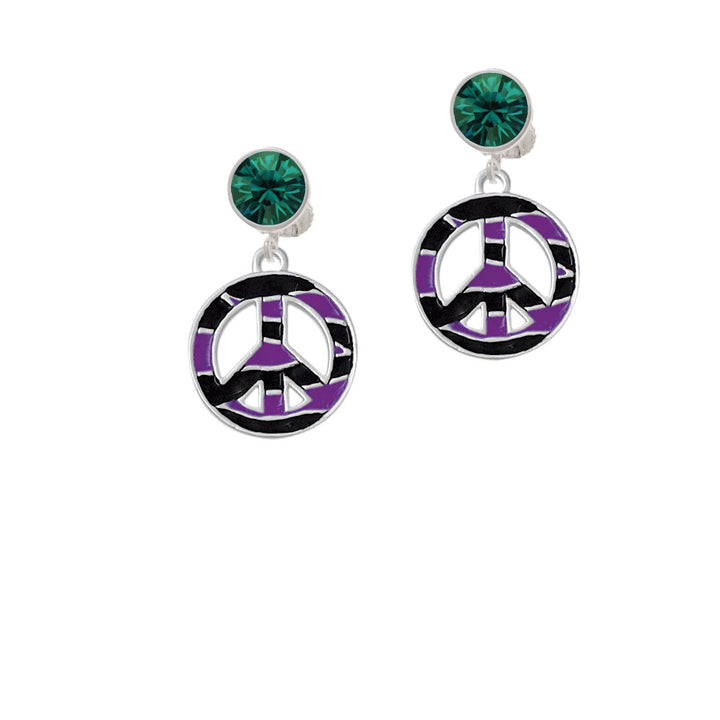 Large Purple Tiger Print Peace Sign Crystal Clip On Earrings Image 6