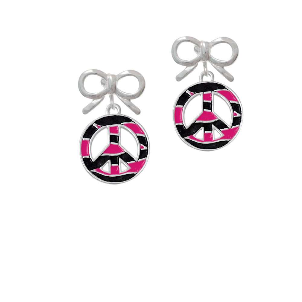 Large Hot Pink Tiger Print Peace Sign Crystal Clip On Earrings Image 9