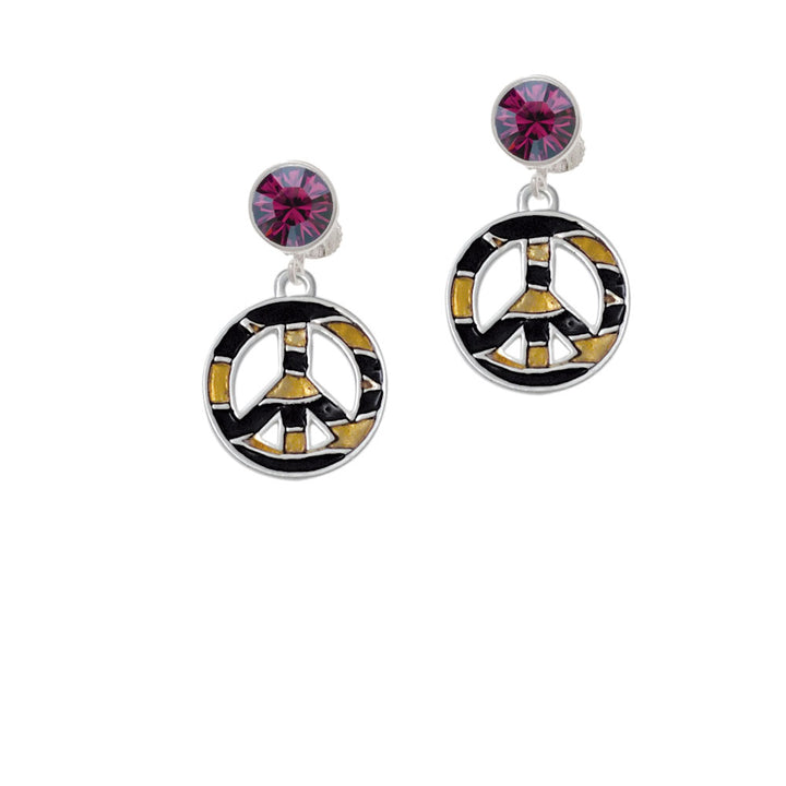 Large Brown Tiger Print Peace Sign Crystal Clip On Earrings Image 8