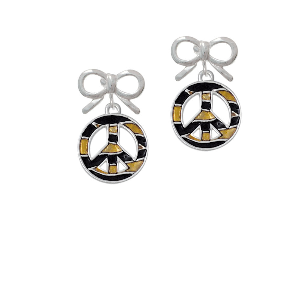 Large Brown Tiger Print Peace Sign Crystal Clip On Earrings Image 9