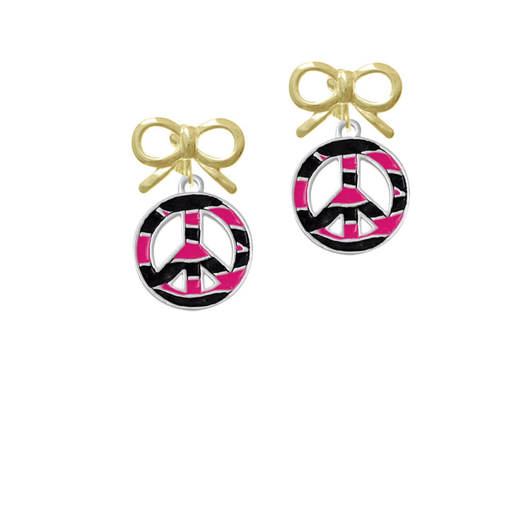 Large Hot Pink Tiger Print Peace Sign Crystal Clip On Earrings Image 10