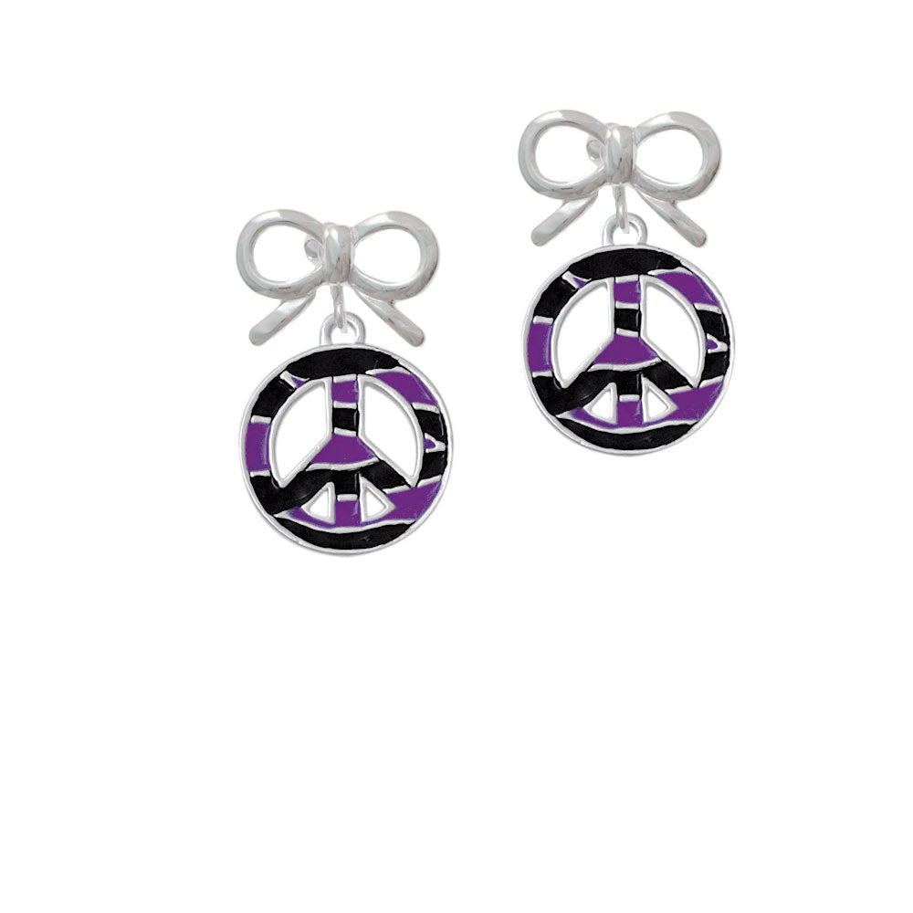 Large Purple Tiger Print Peace Sign Crystal Clip On Earrings Image 9